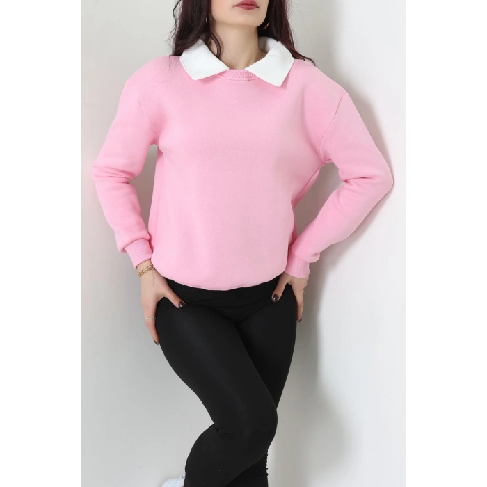 Gömlek Yaka 3 İplik Sweat Pembe - 21985.200.