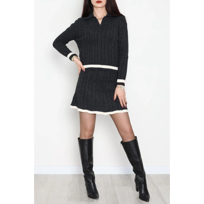 Gömlek Yaka Etekli Triko Takım Antrasit - 2300.1247.