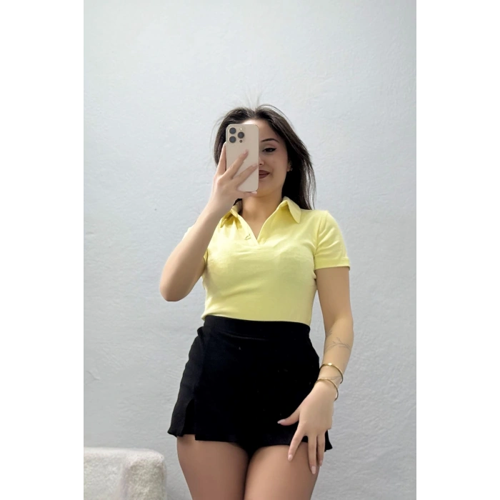 Gömlek Yaka Kısa Kollu Tişört Sarı - 22023.200.
