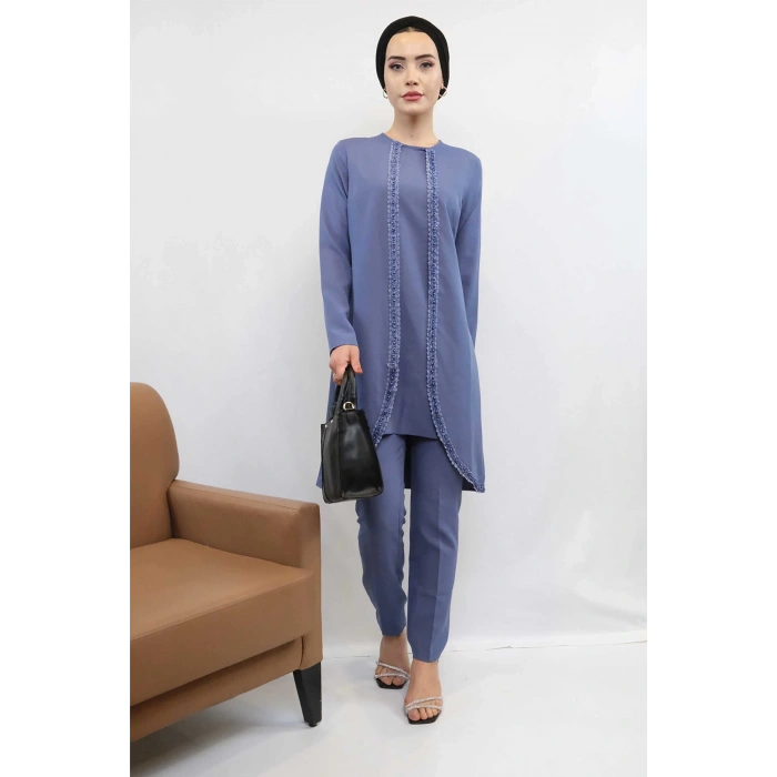 Gül İşlemeli İkili Takım MC1434  İndigo