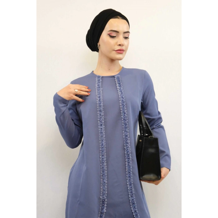 Gül İşlemeli İkili Takım MC1434  İndigo