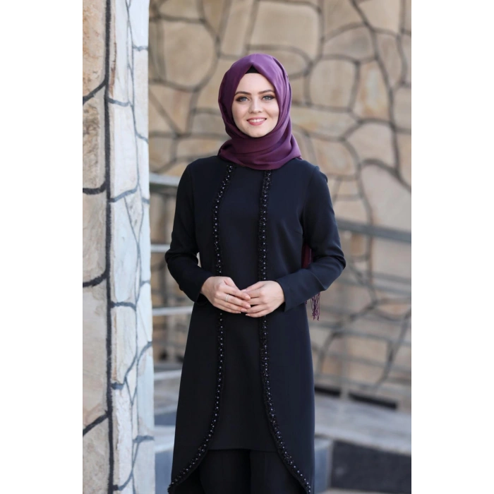 Gül İşlemeli İkili Takım MC1434 Siyah