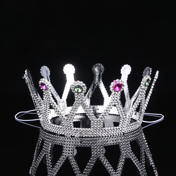 Gümüş Renk Çocuk Ve Yetişkin Uyumlu Kraliçe Tacı Prenses Tacı 8x25 Cm