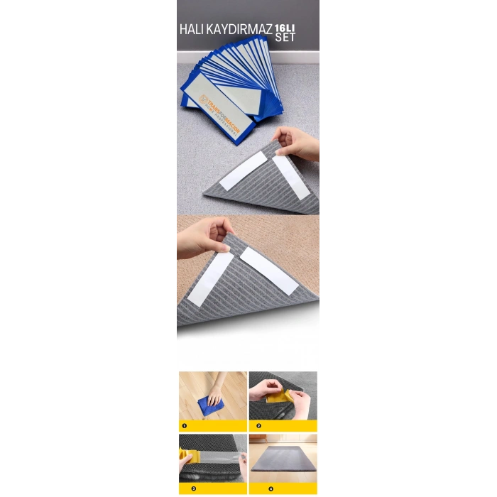 HSNET Halı Kaydırmaz - Halı Kilim Yolluk Kayma Önleyici Yapışkan 16 lı SET