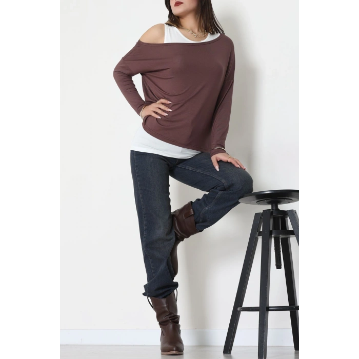 İçli Dışlı İkili Viskon Bluz Kahve - 70827.1095.