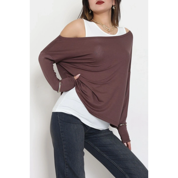 İçli Dışlı İkili Viskon Bluz Kahve - 70827.1095.