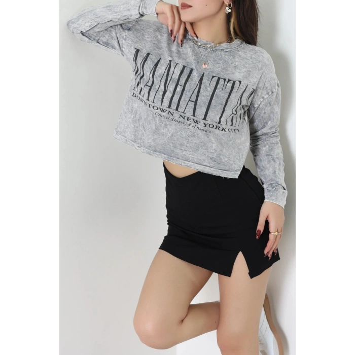 İki İplik Asit Yıkamalı Sweat Gri - 55077.1748.
