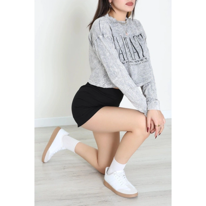 İki İplik Asit Yıkamalı Sweat Gri - 55077.1748.