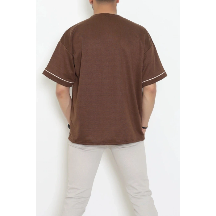 İki İplik Biyeli Oversize Erkek Tişört Acıkahve - 71401.1567.