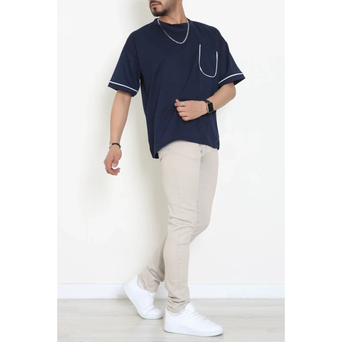 İki İplik Biyeli Oversize Erkek Tişört Lacivert - 71401.1567.