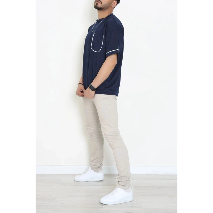İki İplik Biyeli Oversize Erkek Tişört Lacivert - 71401.1567.