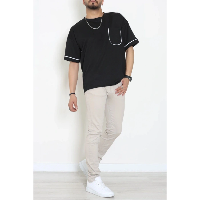 İki İplik Biyeli Oversize Erkek Tişört Siyah - 71401.1567.