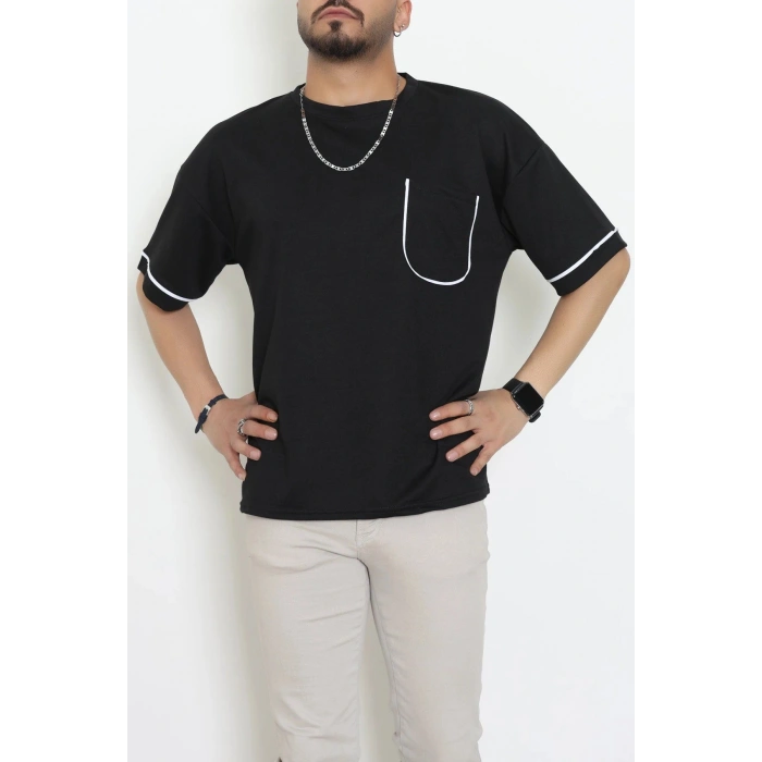İki İplik Biyeli Oversize Erkek Tişört Siyah - 71401.1567.