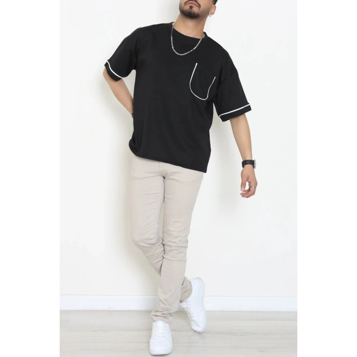 İki İplik Biyeli Oversize Erkek Tişört Siyah - 71401.1567.
