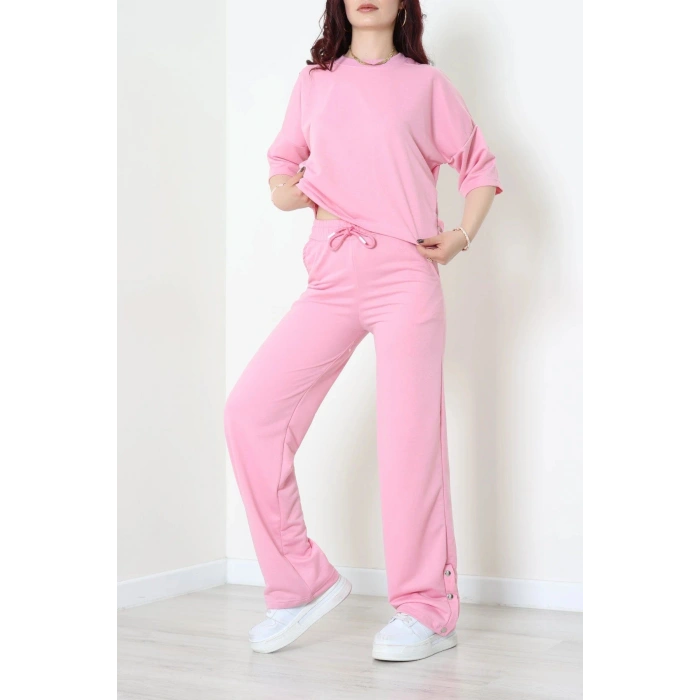 İki İplik Çıtçıt Detaylı Eşofman Takımı Pembe - 43964.1857.