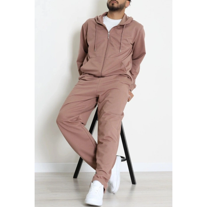 İki İplik Oversize Fermuarlı Erkek Takım Kahve - 80272.1567.