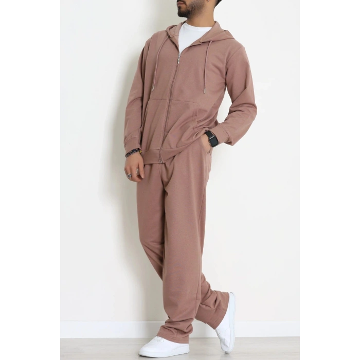 İki İplik Oversize Fermuarlı Erkek Takım Kahve - 80272.1567.