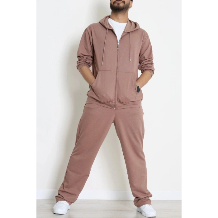 İki İplik Oversize Fermuarlı Erkek Takım Kahve - 80272.1567.