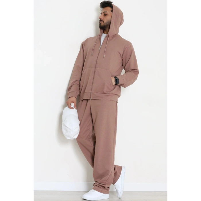 İki İplik Oversize Fermuarlı Erkek Takım Kahve - 80272.1567.