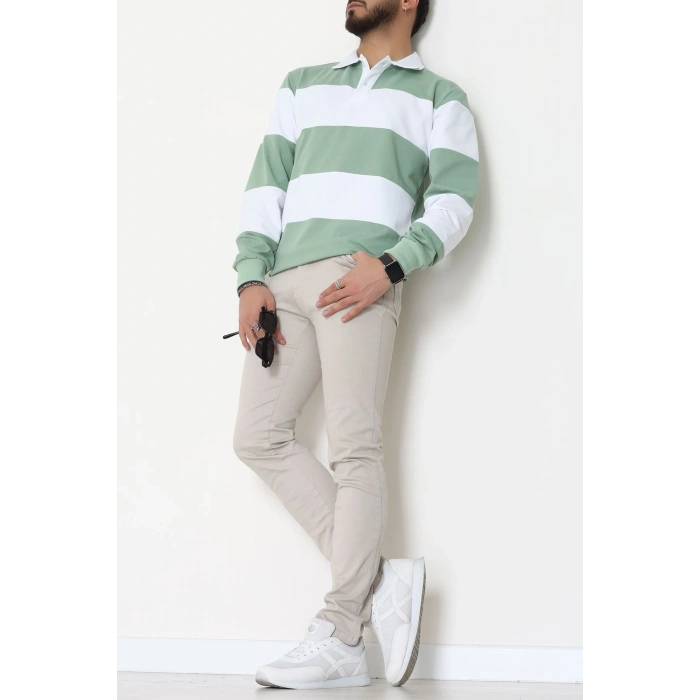 İki İplik Penye Parçalı Erkek Polo Yaka Mint - 55025.1947.