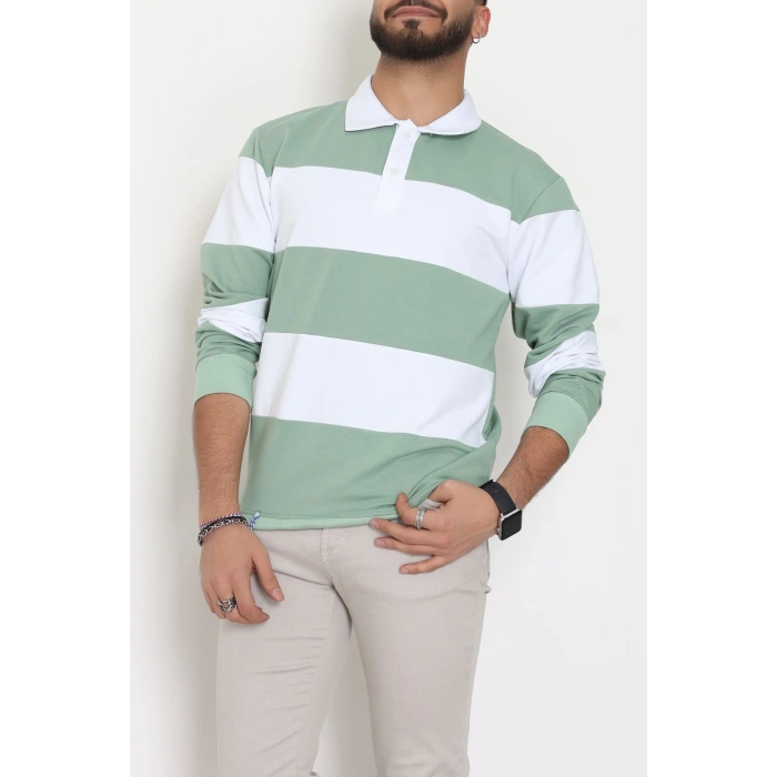 İki İplik Penye Parçalı Erkek Polo Yaka Mint - 55025.1947.
