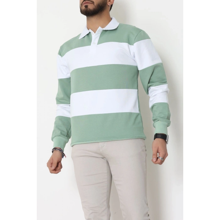 İki İplik Penye Parçalı Erkek Polo Yaka Mint - 55025.1947.