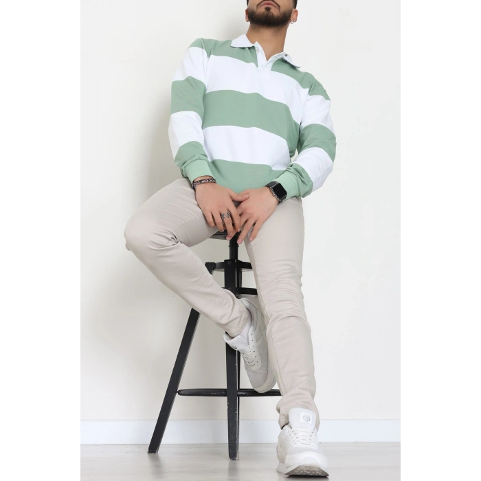 İki İplik Penye Parçalı Erkek Polo Yaka Mint - 55025.1947.