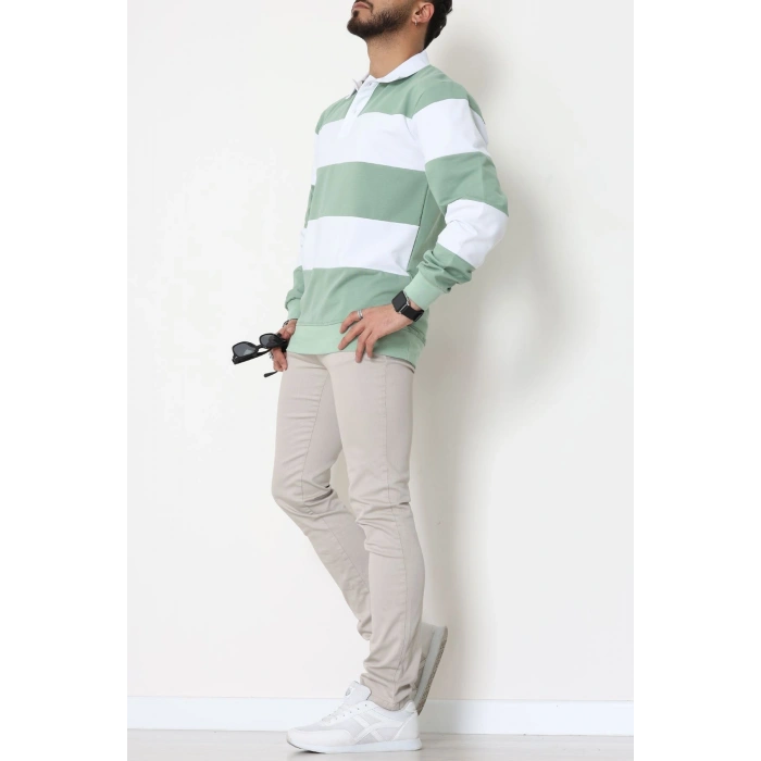 İki İplik Penye Parçalı Erkek Polo Yaka Mint - 55025.1947.