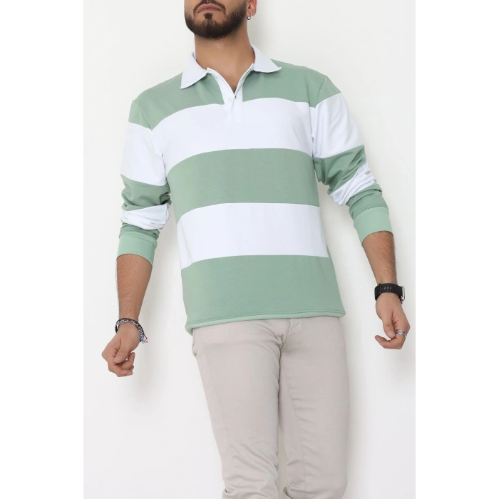 İki İplik Penye Parçalı Erkek Polo Yaka Mint - 55025.1947.