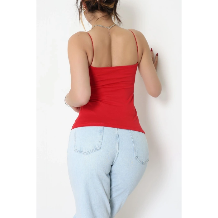 İp Askılı Kısa Crop Atlet Kırmızı - 21563.200.