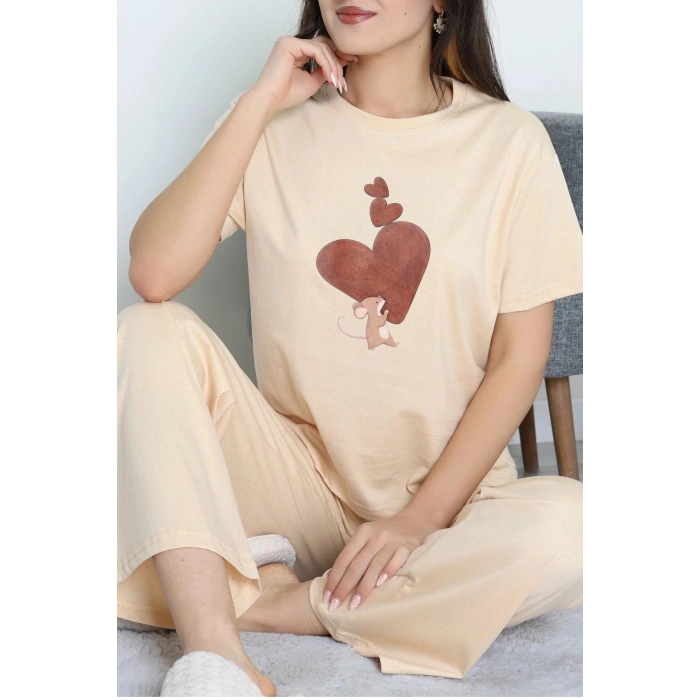 İpek Apreli Süprem Pijama Takımı Bej - 52238.1567.