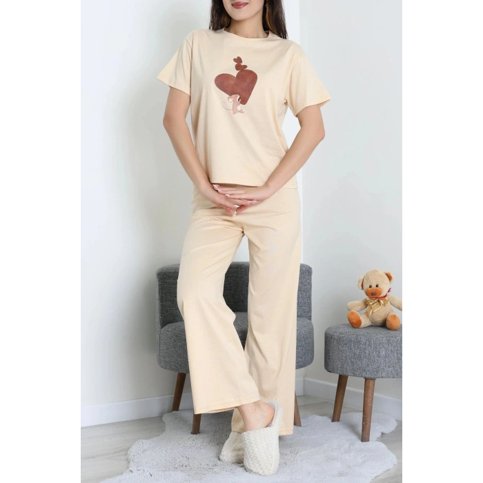 İpek Apreli Süprem Pijama Takımı Bej - 52238.1567.