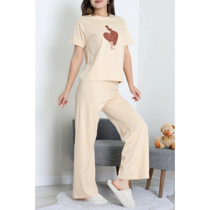 İpek Apreli Süprem Pijama Takımı Bej - 52238.1567.