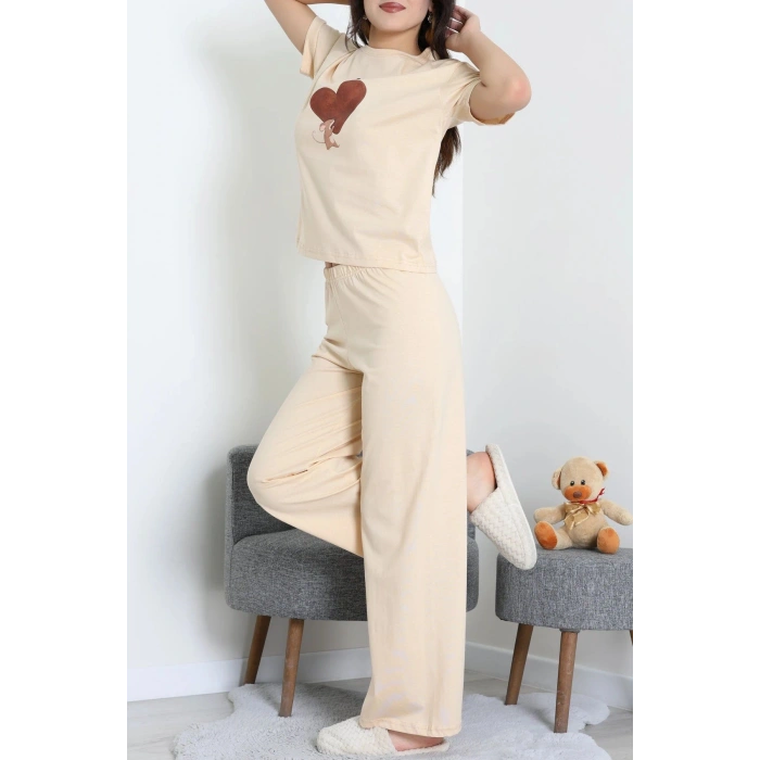 İpek Apreli Süprem Pijama Takımı Bej - 52238.1567.