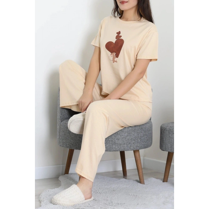 İpek Apreli Süprem Pijama Takımı Bej - 52238.1567.