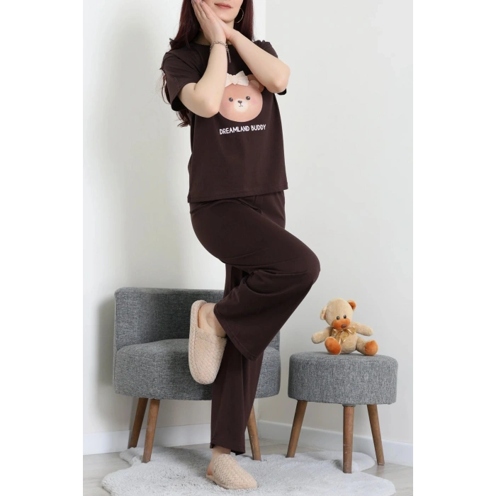 İpek Apreli Süprem Pijama Takımı Kahve - 52238.1567.