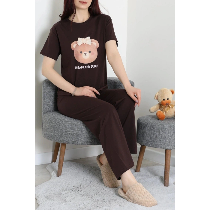 İpek Apreli Süprem Pijama Takımı Kahve - 52238.1567.