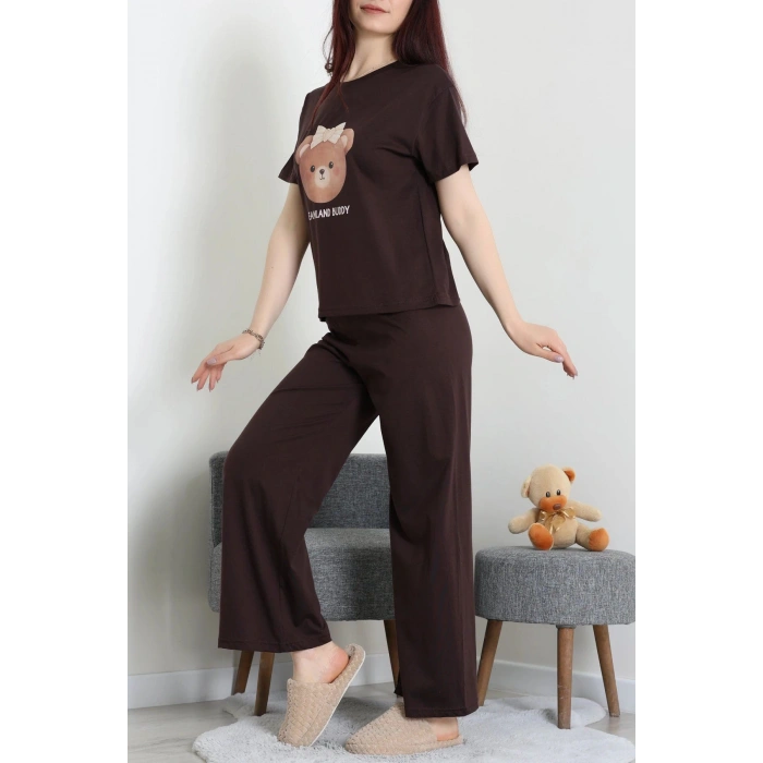 İpek Apreli Süprem Pijama Takımı Kahve - 52238.1567.