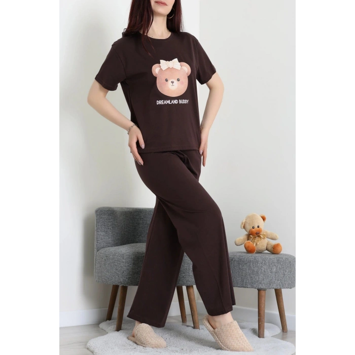 İpek Apreli Süprem Pijama Takımı Kahve - 52238.1567.