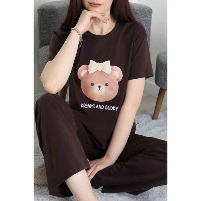 İpek Apreli Süprem Pijama Takımı Kahve - 52238.1567.