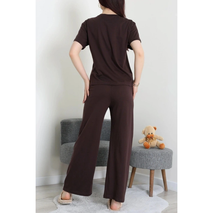 İpek Apreli Süprem Pijama Takımı Kahve - 52238.1567.