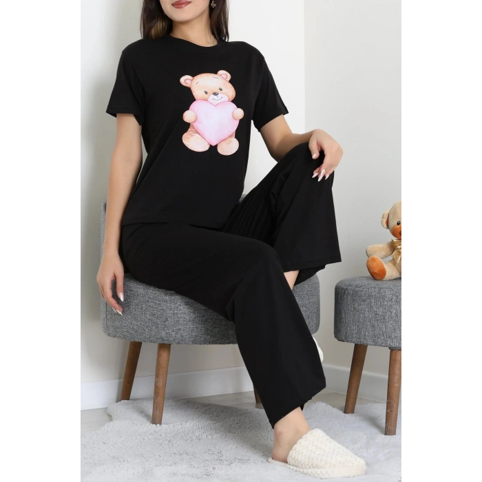 İpek Apreli Süprem Pijama Takımı Siyah - 52238.1567.