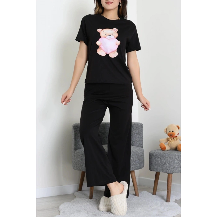 İpek Apreli Süprem Pijama Takımı Siyah - 52238.1567.