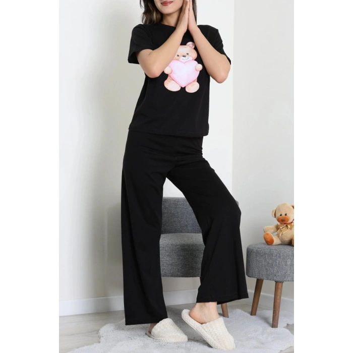 İpek Apreli Süprem Pijama Takımı Siyah - 52238.1567.