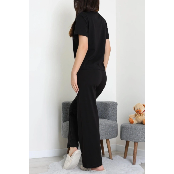 İpek Apreli Süprem Pijama Takımı Siyah - 52238.1567.