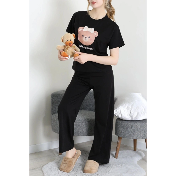 İpek Apreli Süprem Pijama Takımı Siyahkahve - 52238.1567.