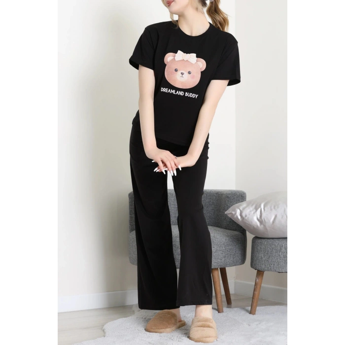 İpek Apreli Süprem Pijama Takımı Siyahkahve - 52238.1567.