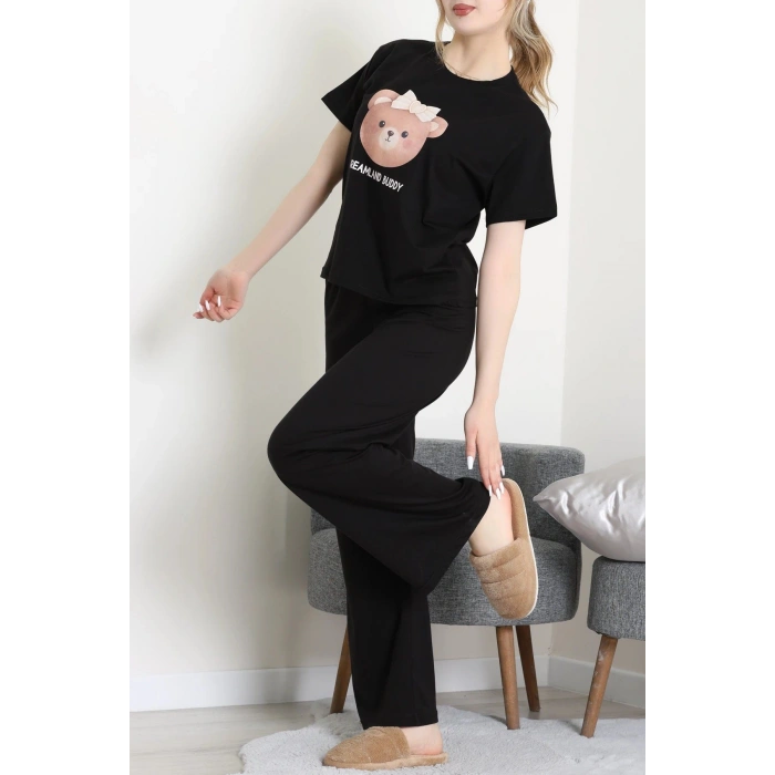 İpek Apreli Süprem Pijama Takımı Siyahkahve - 52238.1567.