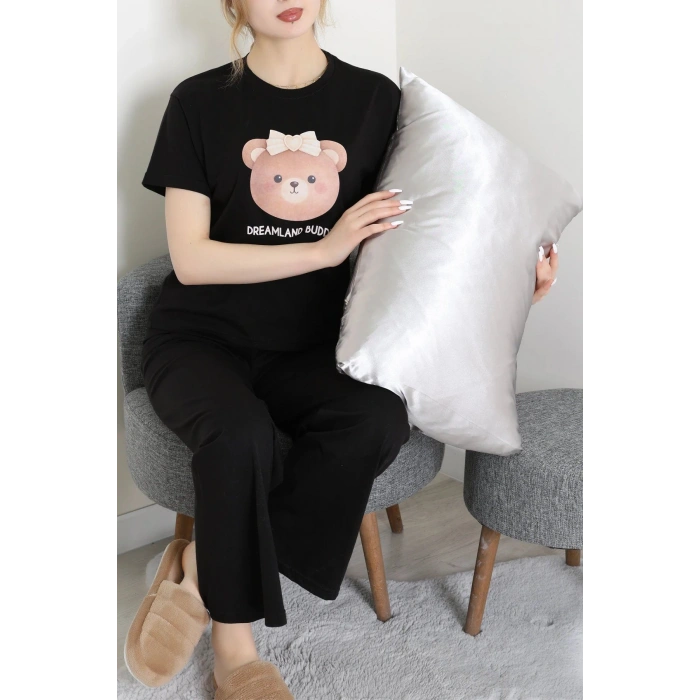 İpek Apreli Süprem Pijama Takımı Siyahkahve - 52238.1567.