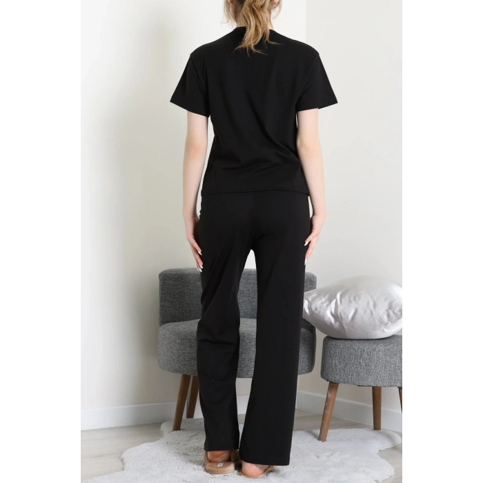İpek Apreli Süprem Pijama Takımı Siyahkahve - 52238.1567.